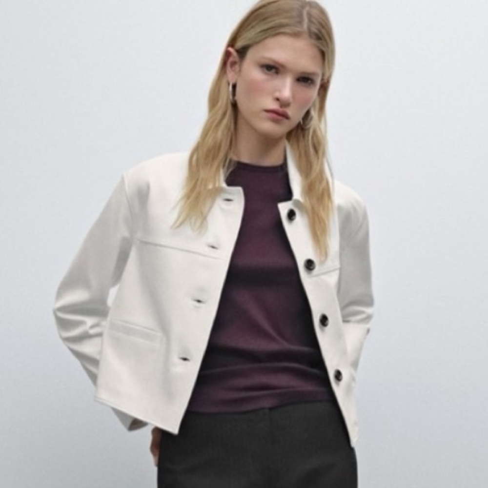 Massimo Dutti L White Nappa Leather Jacket NWT